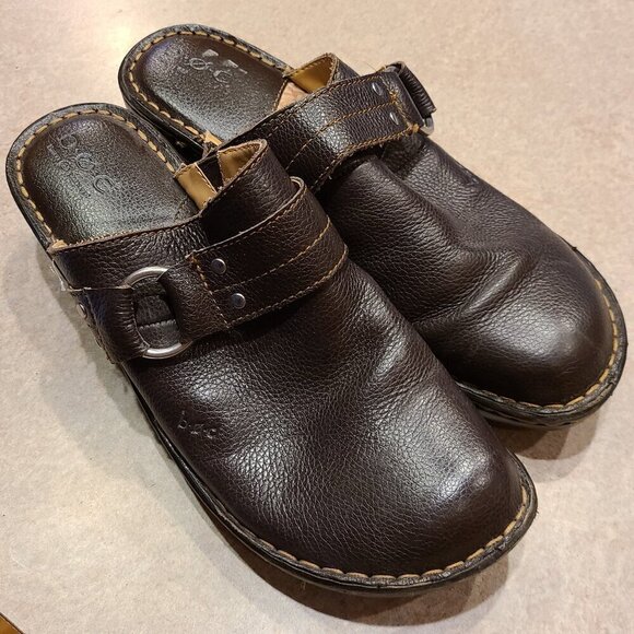 BOC Born Concept C31606 Brown Leather Slip On Clog Shoe Women Size US 10 EU 42 - Picture 1 of 11
